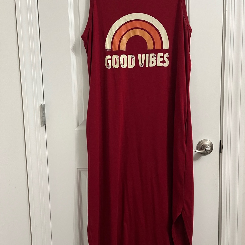 SHEIN Red Maxi Dress with Rainbow Graphic